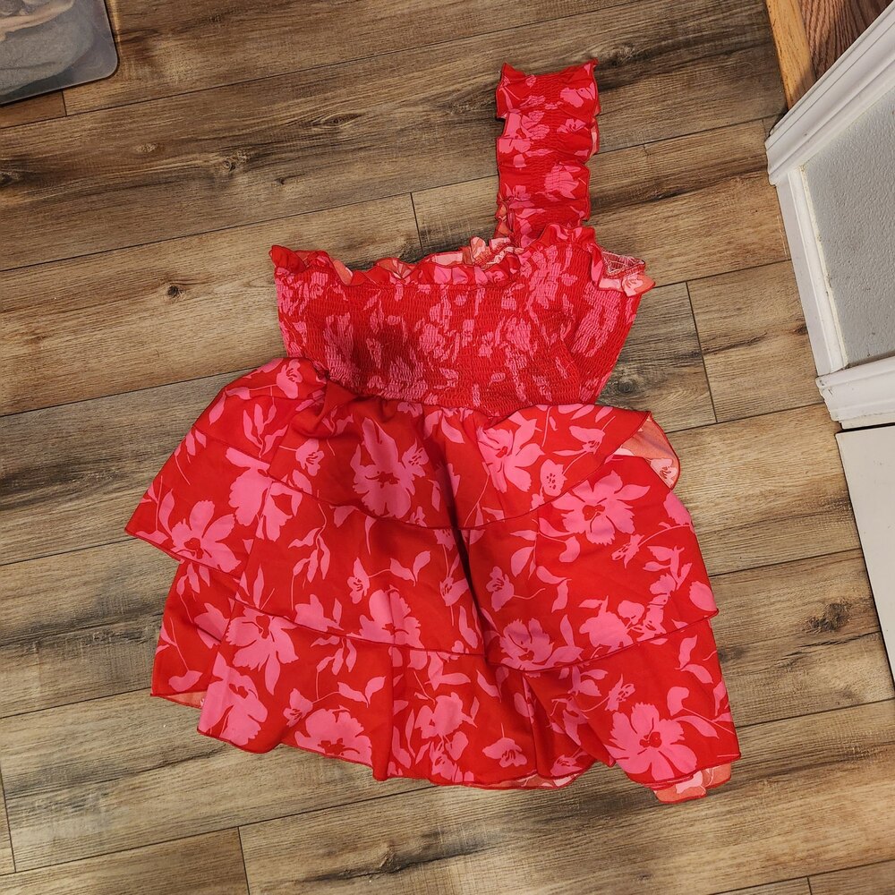 Shein Floral Ruffle Dress Red Pink Size 4XL Y2K